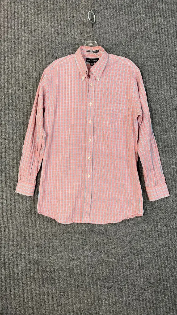 Paul Fredrick Shirt Mens 15.5-33 Button Up Red Blue Long Sleeve Imperial Cotton